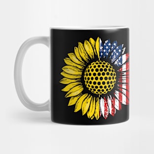 Sunflower American Flag Golf Lover Gifts 4th Of July Mug